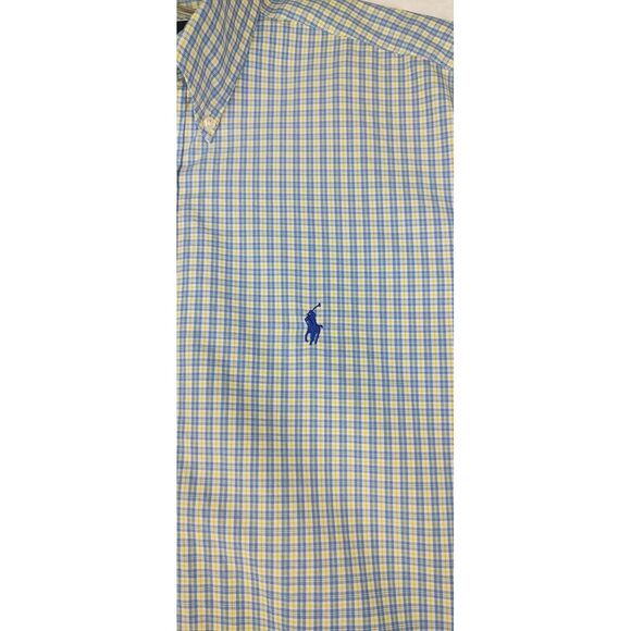 Ralph Lauren Shirt Men Medium Blue Yellow Plaid Short Sleeve Button Down Pony - Picture 6 of 8